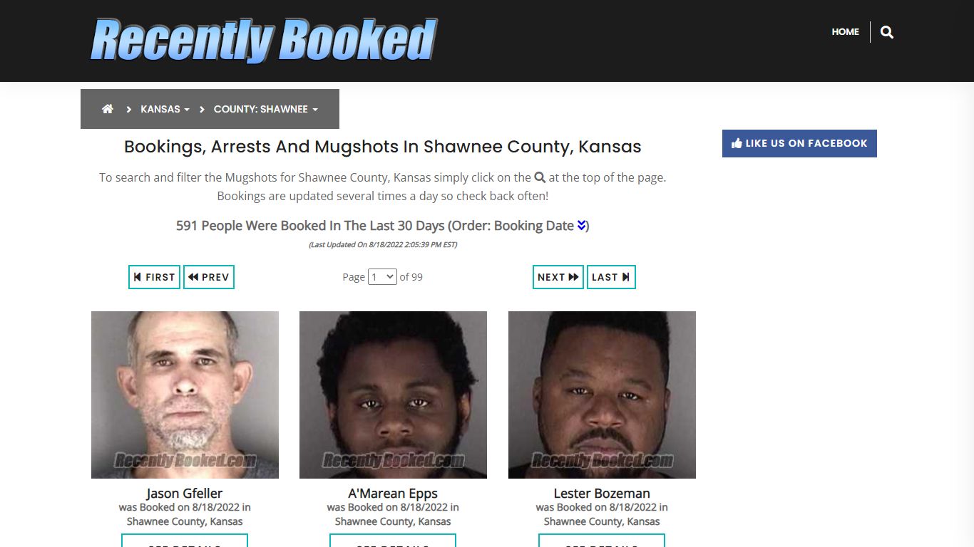 Bookings, Arrests and Mugshots in Shawnee County, Kansas - Recently Booked